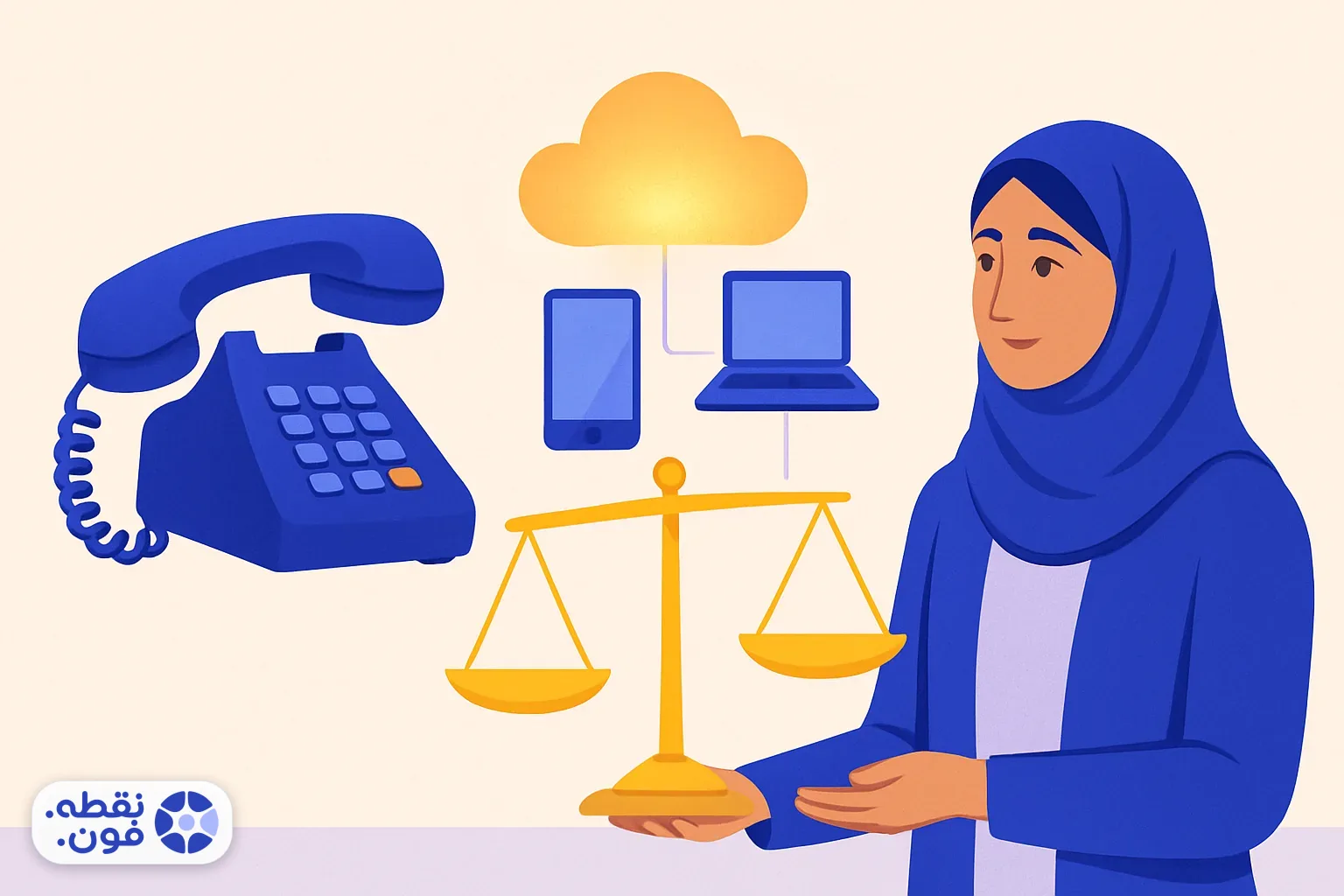 مقایسهٔ تلفن رومیزی سنتی و ابر متصل به لپ‌تاپ و موبایل برای انتخاب بین خط فیزیکی و شماره مجازی خط ثابت